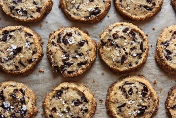 Chocolate chunk shortbread cookies with flakey sea salt. So good!