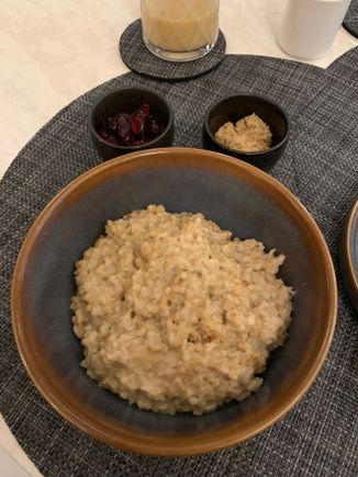 Steel-cut oats with brown sugar and dried cranberries
