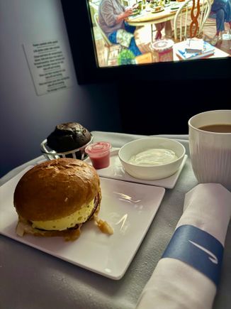 So the “breakfast” tasted nice, but I think the glob of egg in that form is hard pushed to be referred to as a fried egg on the menu. The muffin was horrendously dry. I had to ask for more coffee to wash it down. 