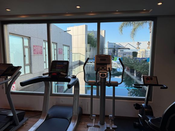 The view onto the pool from the gym