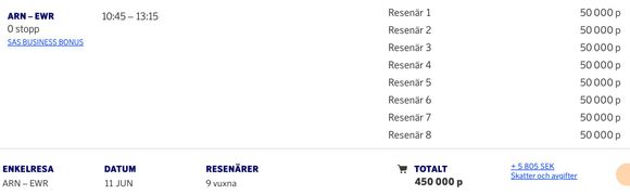 9 award seats available in business class on June 11th on ARN - EWR