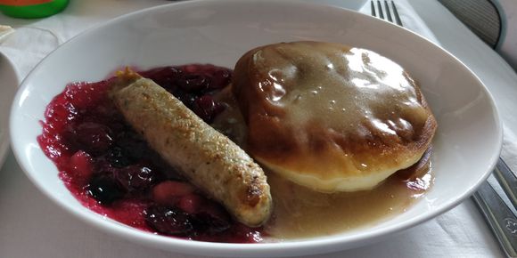 I didn't feel like having the omelette so took my chances w/ the pancakes. Pancakes were soggy, but the cran-apple compote was nice. ​​​
​​​​​​