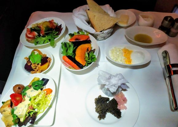 Caviar service and straters on LH (First Class)