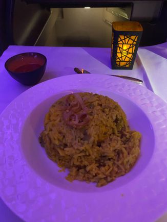 Chicken machboos with daqoos sauce.  The sauce was very tomato-y & not quite to my liking so I used it sparingly but the rice & chicken were excellent without it. 