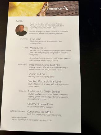 Same menu HNL - DFW we’ve had for years.  