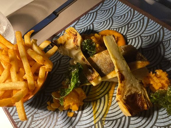 SEABASS CONTAINS - FISH
Pan seared sea bass fillet served with variations of pumpkin, citrus dust, Giudia artichoke and crispy kale
€30