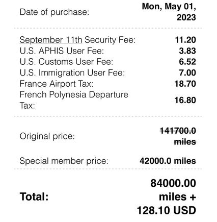 84K miles for two; so 21K miles for one-way per pax.