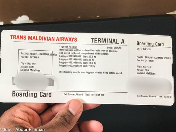 Boarding passes with a summary of all of your luggage and their weights.