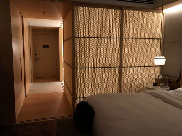 Night time view with bathroom privacy screen shuttered
