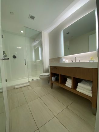 Good size bathroom with walk in shower.