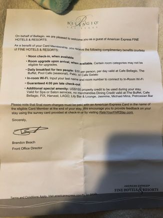 Bellagio Perks as of 11/23/17