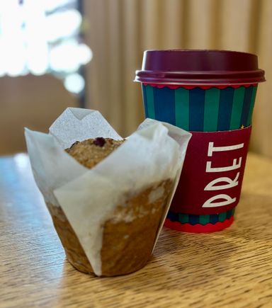 White coffee and a spiced apple muffin