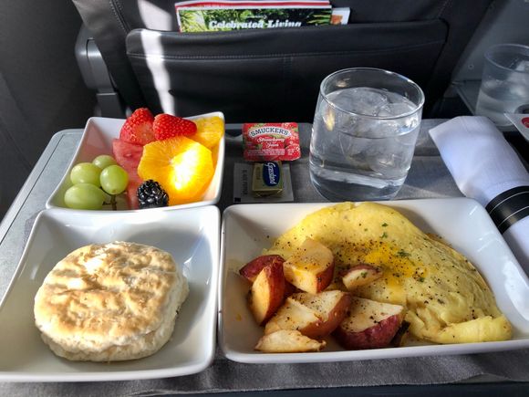 Omelet with potatoes was good, fruit was good.