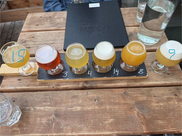 my flight order got messed up

I’d ordered #9 (nitro Feline) but the beertender poured #3 (raspberry); the server promptly brought the right one … I’m not usually big on nitro, but both this and the #14 Catnip were really good

Mrs767 got a taster of the #15 (Catnip DIPA), and liked it so much she ordered a full-size pour 