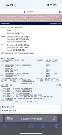 Flight info from ExpertFlyer