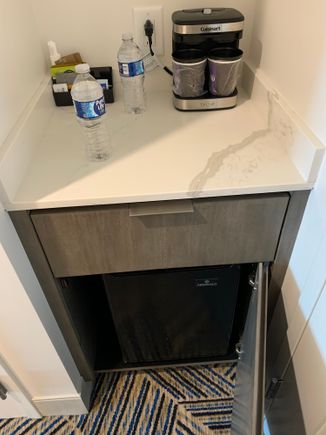 Small fridge and coffee station