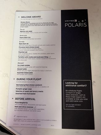 Flight went out with over 10 empty seats in Polaris, got my first choice for dinner and service was attentive throughout the flight. 