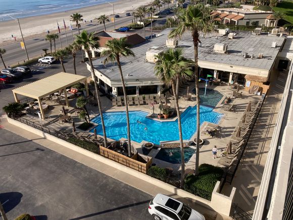 Pool area : the corridor pavement to right is the direct exit of the family rooms 