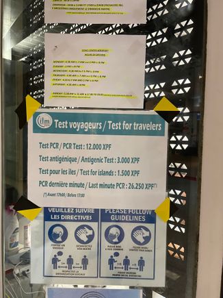 Hours and pricing of the PPT airport Covid testing center.