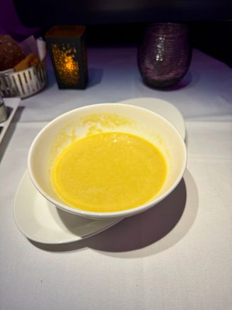 Corn and coriander soup - 9/10 but not sure why they didn’t use the usual plating. No amuse bouche as well.