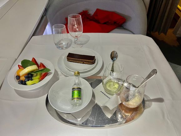 Opera cake, fruit, and FA’s boozy lime sorbet concoction 