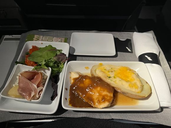 AA652 DFW-LGA chicken with espagnole sauce