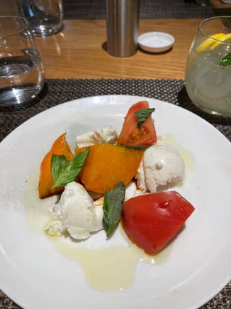 
Buffalo mozzarella and heirloom tomatoes