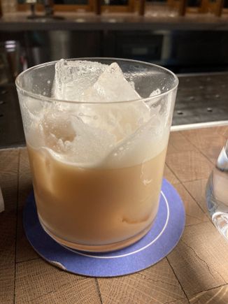 Behold orange ammareto almond milk something incredible alcoholic yummy that i only had one sip and my mother-in-law chucked it in 1 go and asked for another one ....