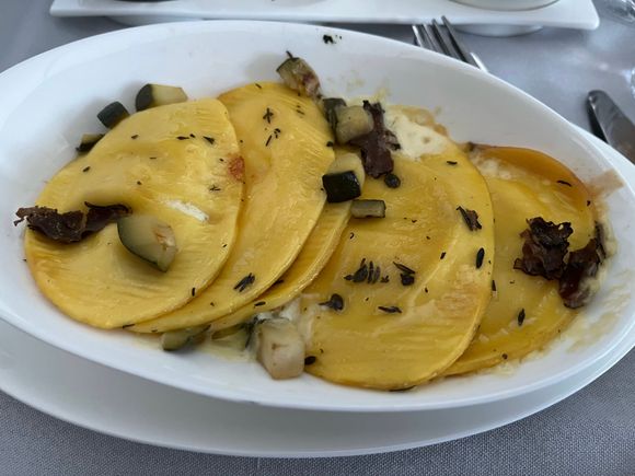 Pasta main; too dry due to lack of sauce. 