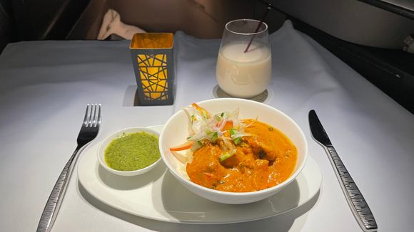 Light Option - Chicken Tikka Masala with Jeera Rice, Accompanied with Chai Latte. This was a bit spicy but still flavorful - the latte helped to balance!