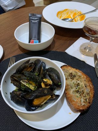 Mussels with sake, yuzu, kombu, and aromatic Japanese minted butter