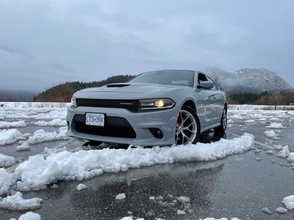 Parking lot picture. It took me a while to adjust the car for this picture to match the snow