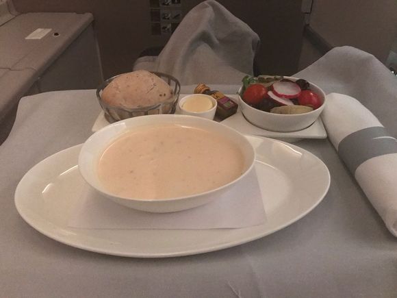 Mushroom soup + salad - very tasty, indeed. Bread was fine (olive), to be honest am a bit disappointed they no longer offer an option.
