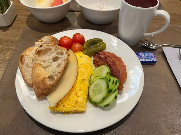 Breakfast varieties. Skip the omelet but everything else was good. 