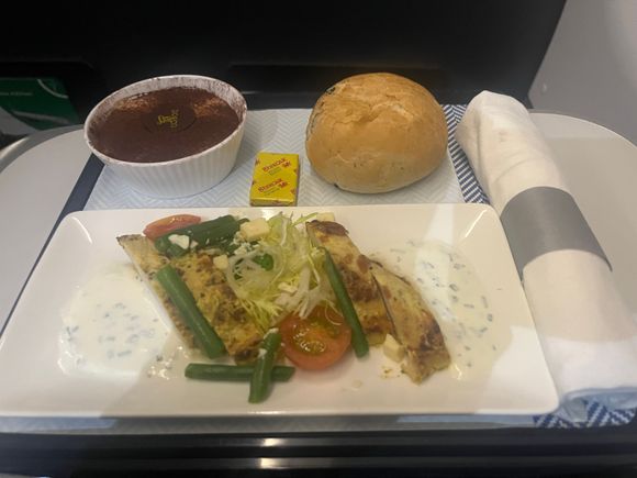 BA chicken salad (very good) and creme brulee