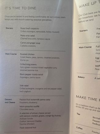 Main meal menu