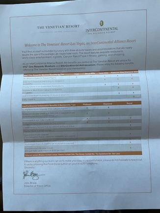 Welcome letter at Palazzo