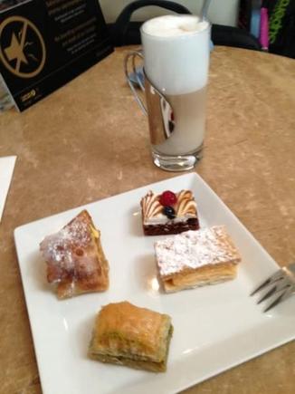 mini desserts and latte