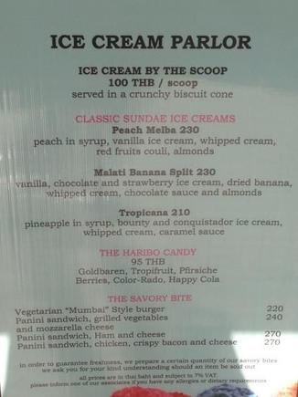 Menu for ice cream parlor