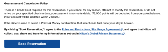 Even for the most expensive room type, there was no option to cancel at 173,000 points a night!