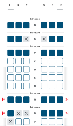 Different 7M8 seatmap, rows 12-14 and 19-20 Preferred. 15-18 are regular rows.