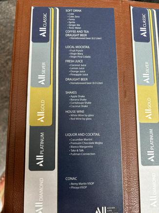Pullman Khon Kaen--Accor Drinks List