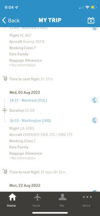Booking as seen by the sas app