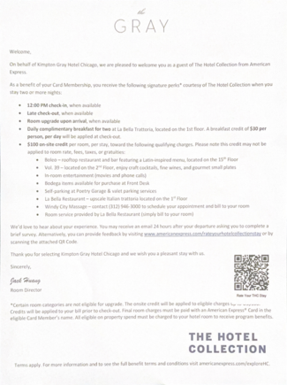 Kimpton Gray THC Welcome Letter