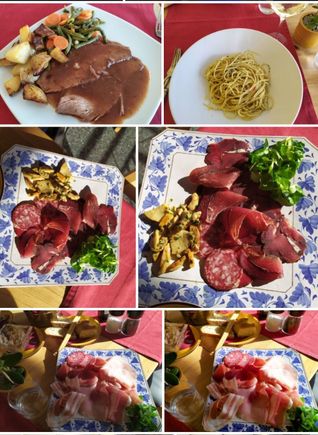 A medley of photos of the meat based dishes we had in the C'ero una Volta restaurant 