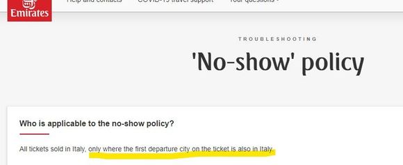 Who is applicable to the no-show policy?
All tickets sold in Italy, only where the first departure city on the ticket is also in Italy.