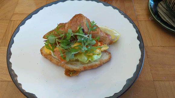 Smoked salmon scrambled egg croissant