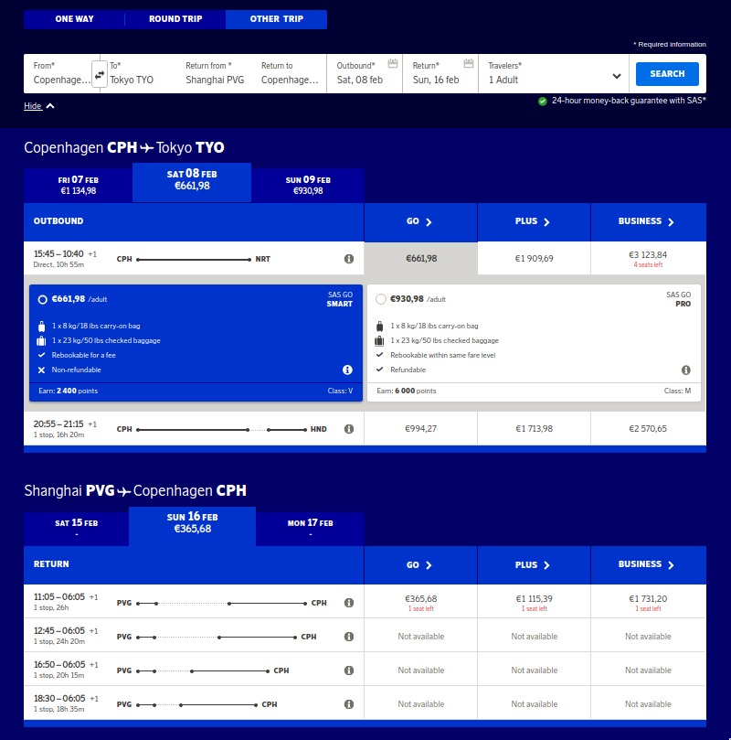 sas hold baggage allowance