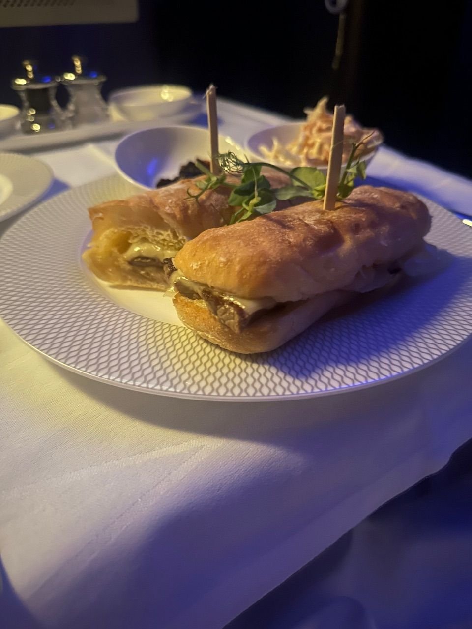 Pre-arrival steak sandwich. I should have passed on this as it was not worth the calories! 