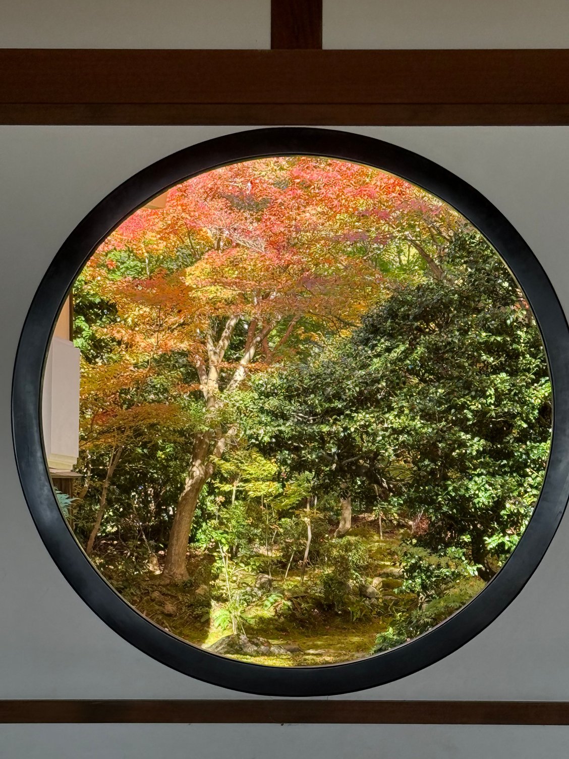 iconic round window at Genko-an temple, visited on our bike tour